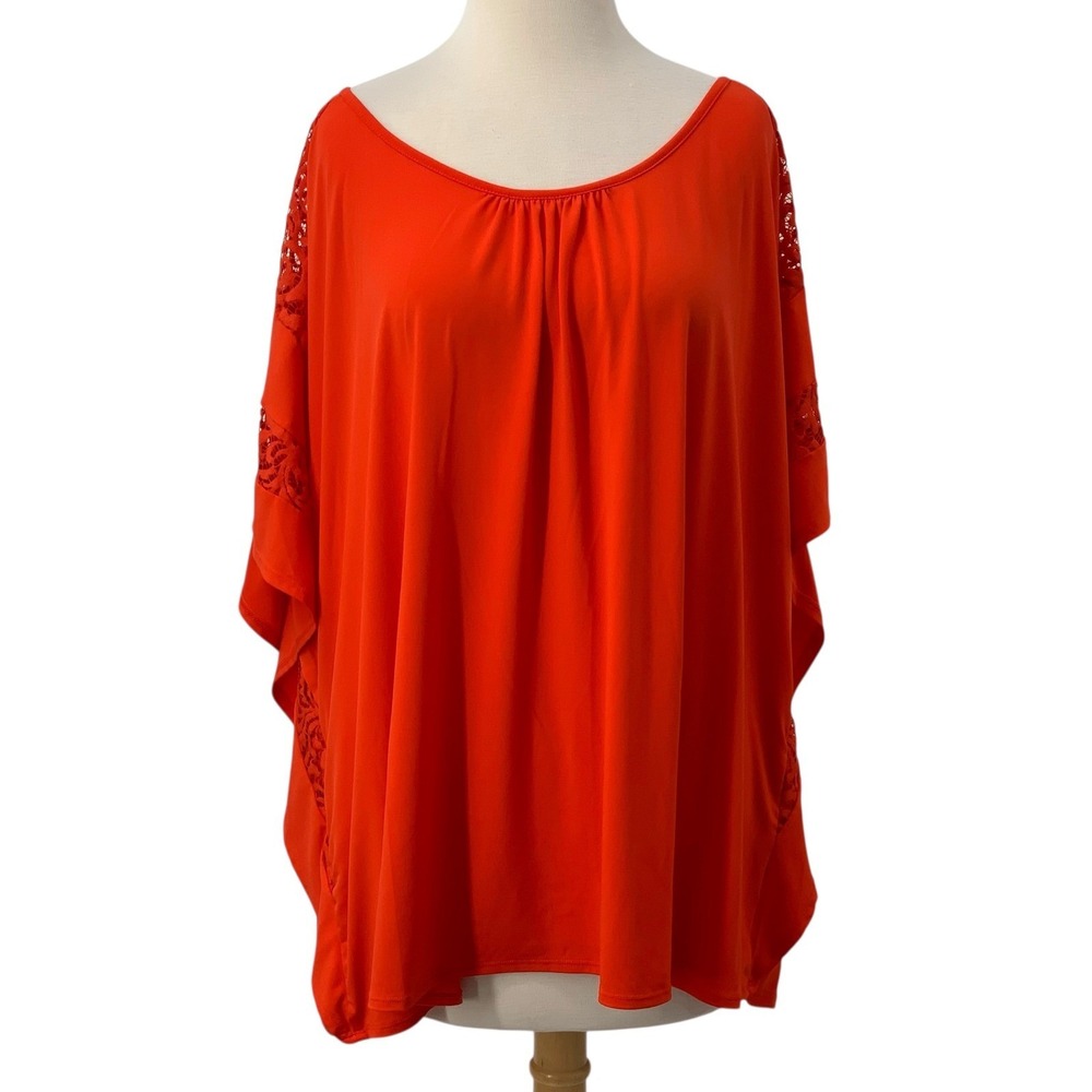 Lane Bryant Orange‎ Pullover Tunic Lace Short Sleeve Scoop Neck Blouse Sz 22/24